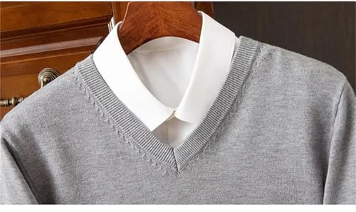 Men V-Neck Knit Wool Blend Sweater Winter Casual Solid Long Sleeve Pullovers4