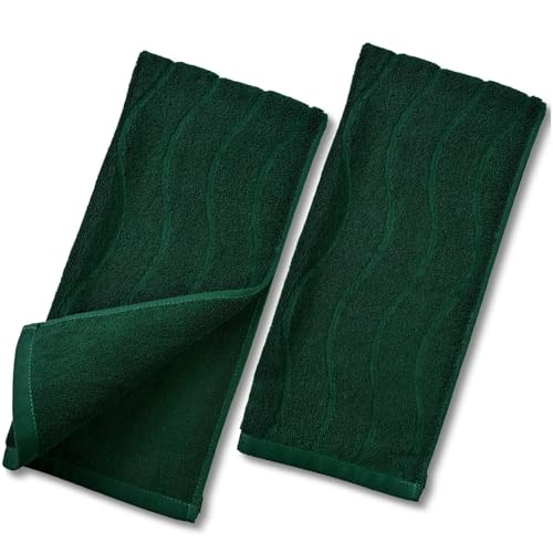 Jacquotha 2-Piece Hand Towels Set in Forest Green, Wavy Striped