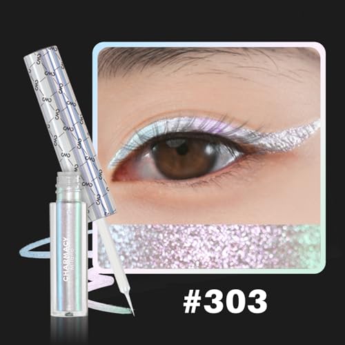 Image of CHARMACY Chameleon Liquid Glitter Eyeliner - Highly Pigmented, Metallic MultiColor Shifting, Waterproof, Ultra-Fine Tip, Longwearing, Smudge-proof (#303)