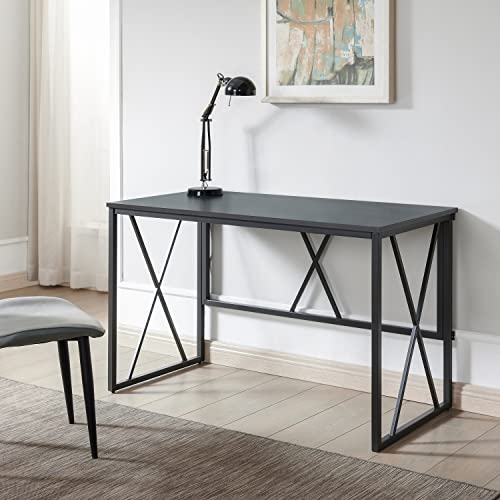 Image of Leick Home Collapsible X Desk, 48 inch, Gray Herringbone, Matte Black
