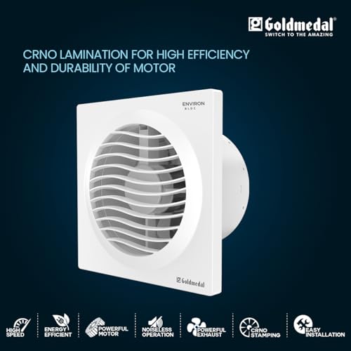 Image of Goldmedal Environ 150mm Energy Efficient 5-Watt BLDC Motor Axial Fan |CRNO Stamping |2 Years Warranty |Easy Installation |Powerful Exhaust |High Speed |Detachable Front Grill - White (Pack of 1) | High Speed ,Powerful Motor | 2300RPM | Noiseless Ventilation | Detachable Front Grill | - White