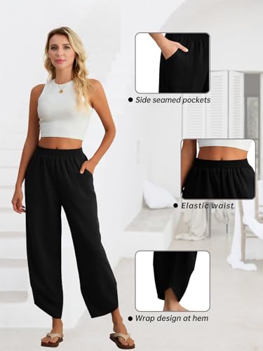 Feiersi Womens Baggy Wide Leg Pants Elastic Waisted Casual Palazzo Harem Pants Summer Beach Trousers4