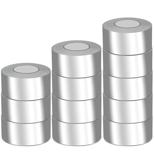 Image of Aluminum Foil Tape, 12 Pack Duct Tape Insulation Adhesive Metal High Temperature Duct Tape Heavy Duty Waterproof, Silver for Duct Work, Dryer Vent, HVAC，2 inch *22 Yards
