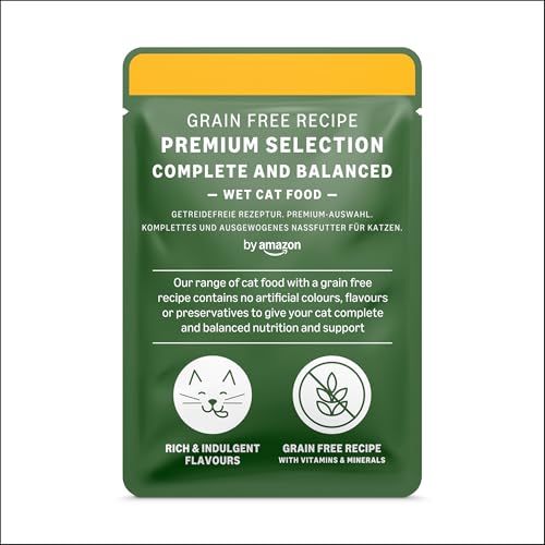 by Amazon Katzenfutter, nass, getreidefreies, für ausgewachsene Katzen Fleischauswahl in Gelee, 4.76 kg, 56 Packungen mit 85g (Vorher Lifelong)