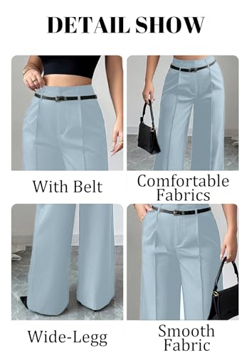 LAJIOJIO Wide Leg Dress Pants Women Casual,High Waist Work Pant Straight Leg Trousers with Pockets4