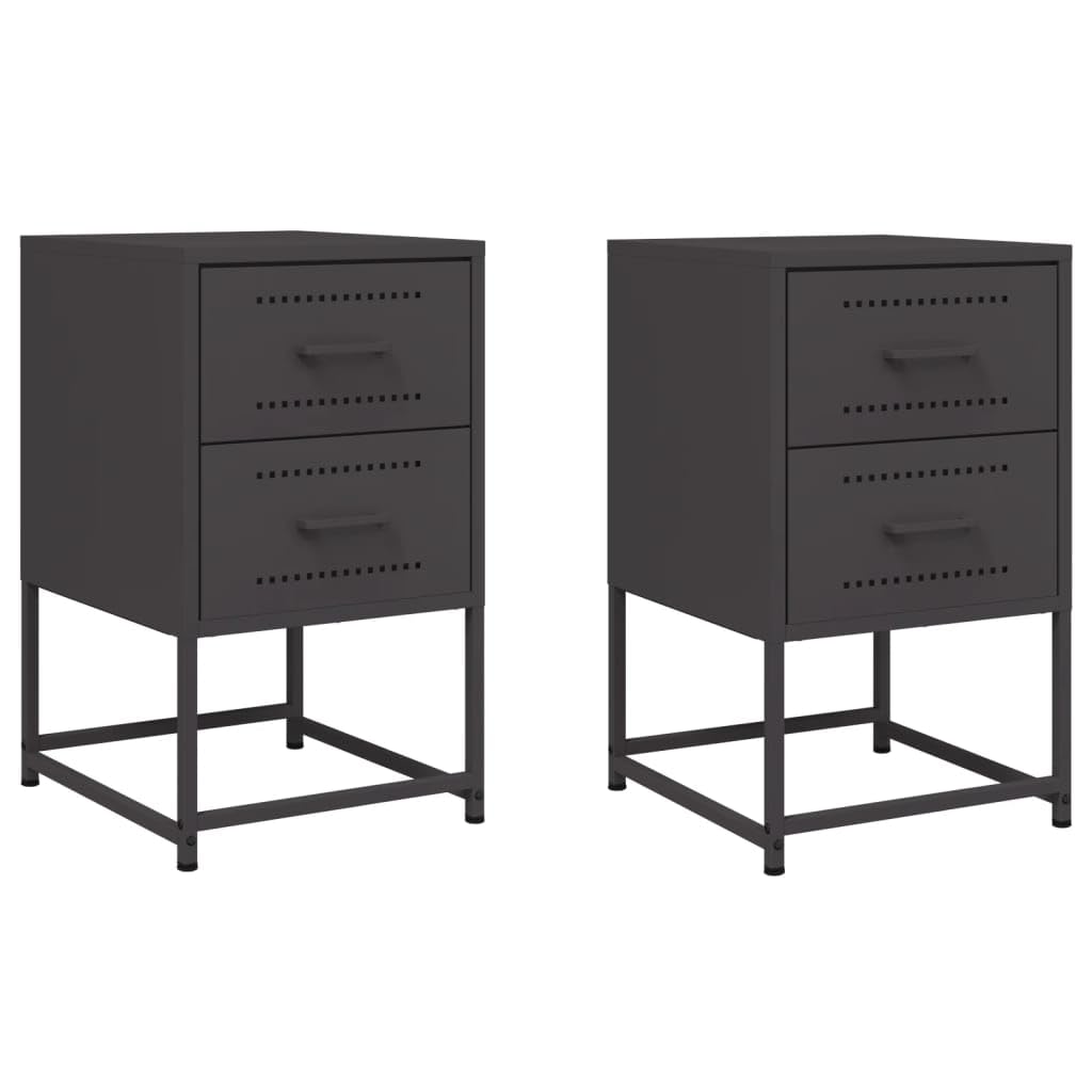 Tables de chevet style industriel lot de 2 en acier noir et étagères de rangement 36x39x60,5 cm