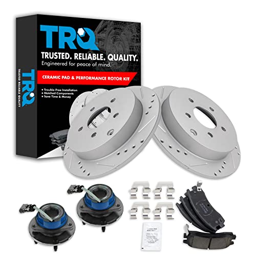 Image of TRQ Rear Wheel Hub Ceramic Brake Pad Performance Rotor Kit Compatible with Buick Chevy