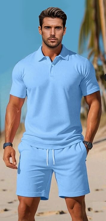 Image of Jawdrobe Co-ord Set for Men - Polo T-Shirt & Shorts Set | Loungewear, Beachwear & Daily Comfort