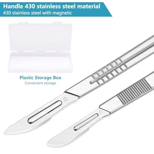 Wercokt #3#4 55Pcs Surgical Blades Kit, 10#11#12#15#22 Sterile Blades For Dermaplaning, Art Carving Blades With 5 Stainless Steel Handles, Laboratory Blade Lab Knives thumb #3