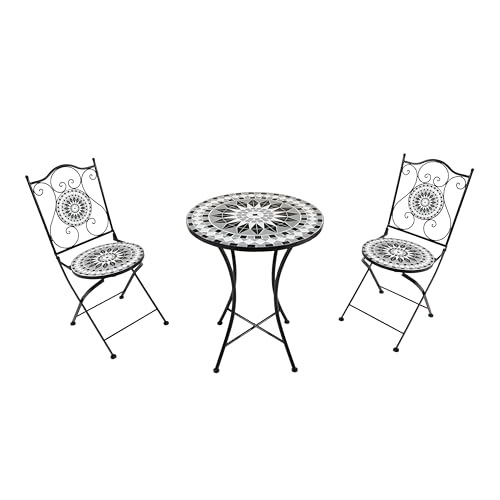 AXI Amélie Table et Chaise Bistrot, 2 Chaises 1 Table, Ensemble Bistro Extérieur Mosaique Noir/Blanc | Salon de Jardin Bistrot, Table Bistrot Mosaique pour...