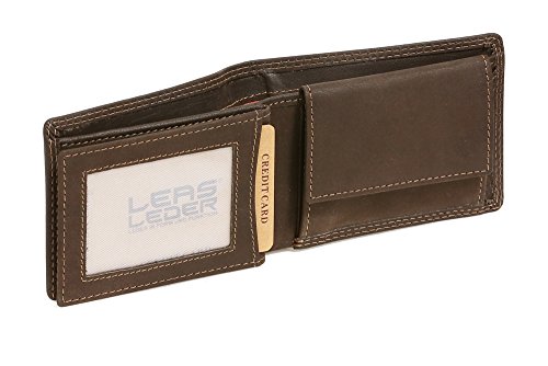 Cartera pequeña para señores Monedero para señoras LEAS, Piel auténtica, marrón   ''LEAS Basic Vintage Collection''
