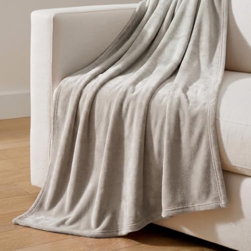 Image of Martha Stewart - Queen Size Blanket, Ultra-Soft Plush Fleece Throw Blanket with Double-Needle Stitching, 350 GSM, Medium Weight Bedding for Bed or Couch (Bedford Solid Grey)