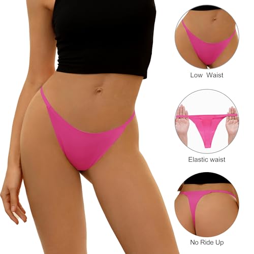 Image of DEANGELMON Seamless G-string Thongs for Women - No Show Thong Underwear Low Rise Stretch Panties Workout Pack