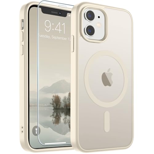 Image of SUPFINE Magnetic for iPhone 11 Phone Case (Compatible with MagSafe) (Military Grade Drop Protection) Slim Translucent Matte Shockproof with Anti-Fingerprint Phone Case,Antique White
