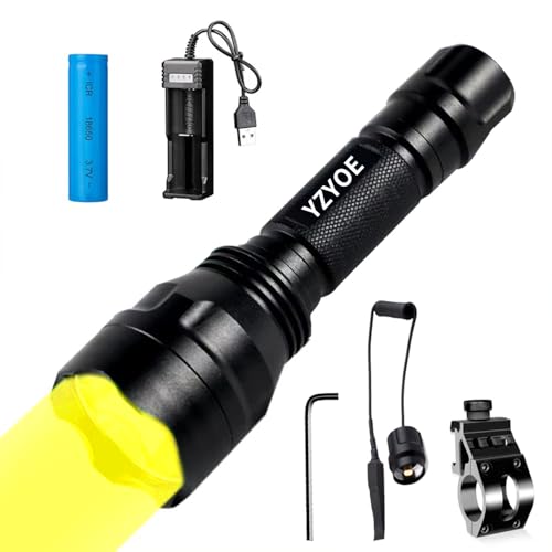 YZYOE Rechargeable Yellow Light Tactical Flashlight?600 Yards Yellow LED Hunting Light kit, Universal Picatinny Rail Mount with Pressure Switch for Long Distance Night Hunt.