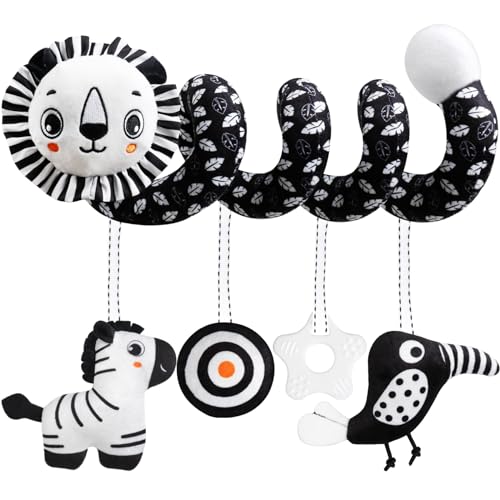 Image of GKDOMS Baby Carseat Toy Black & White Rattle Spiral Hanging Activity Stroller Toy for Newborns Boys and Girls - Lion
