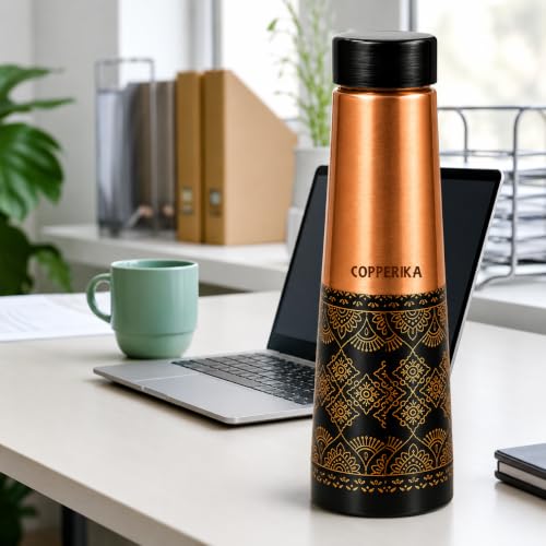 Image of Antique 100% Pure Copper Water Bottle 1 ltr + COPPER 1 TOUNGE CLEANER FREE litre Original Heavy Build | Gift Item | Marriage | Valentine Gift | Return Gift For Home, Office, Kids & Etc