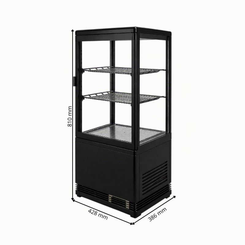 Générique Mini Vitrine Réfrigérée 58L Noire - 4 Faces Vitrées - Froid Ventilé - LED - Température 0/+12°C