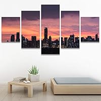 SIGNWIN 5 Panel Canvas Wall Art Cityscape Sunset for Home Decorations Ready to Hang - 60