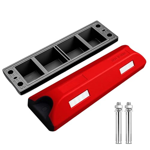 カーストッパー ゴム製 車止め 反射板付き輪止め ブロック クッション ブロック塀 56×16×8CM 車輪止め 防水 転倒防止 病院 ショッピングモール 屋外駐車場(色:レッド、個数:4個)