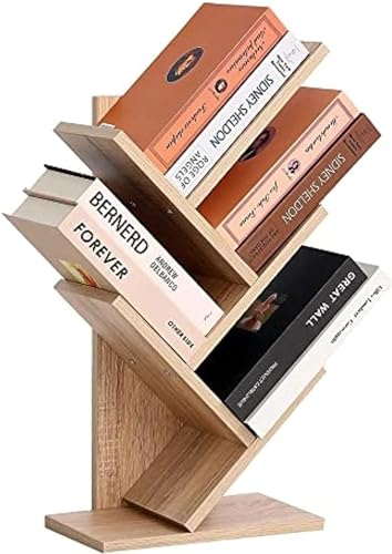 ブックスタンド デスク上置棚 卓上収納 ツリー型 本棚 飾り棚 ブックシェルフ 書棚 ブックラック オフィス収納ラック 木目調 省スペース ホーム/オフィス用 雑誌/新聞/書類入れ 多機能 おしゃれ (浅いクルミ)