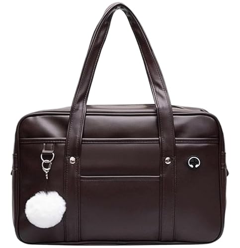 KSDDC Japanese School Bag PU Leather Zipper Office Crossbody School Handbag Shoulder Bags (Brown)