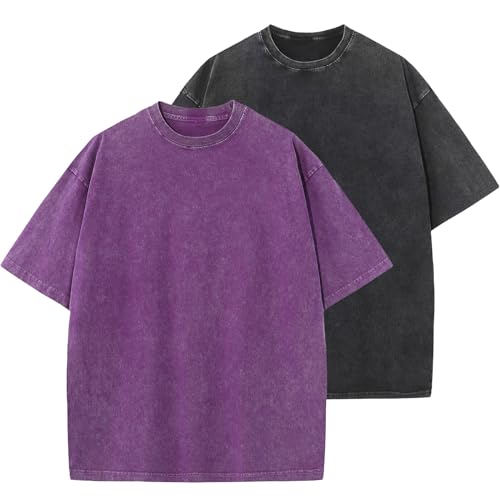 Image of Men's Oversized Cotton T-Shirts Loose Fit Vintage Washed Tee Unisex Short Sleeve Casual Shirts Tops