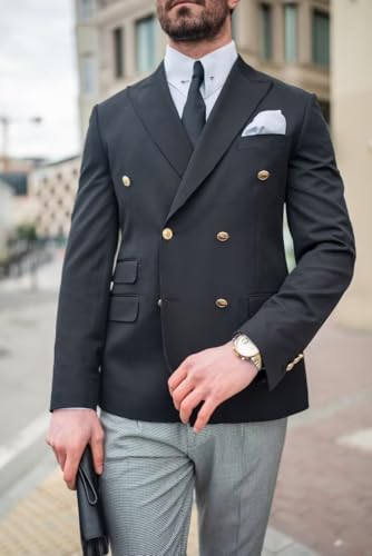 Mens Blazer Gold Buttons Jacket Slim Fit Double Breasted Sport Coat Business Wedding Party Jacket Suit3