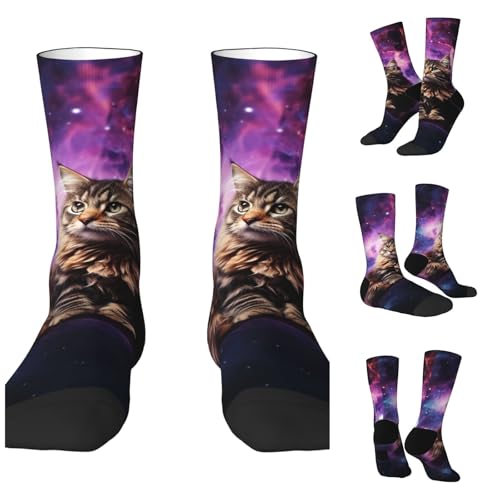 LZQPOEAS Cat sitting inside nebula Athletic Socks Unisex Cushioned Crew Socks Hiking Running Calf Sock Soft Above Ankle Sock