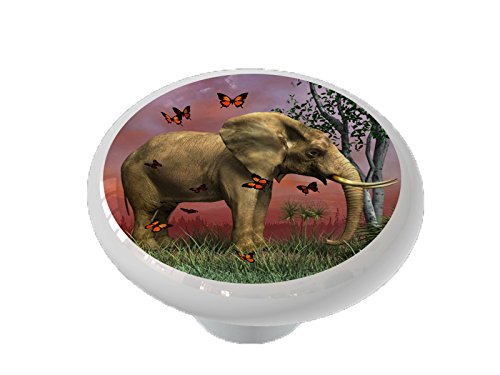 Gotham Decor Elephant Butterfly Jungle Ceramic Drawer Knob