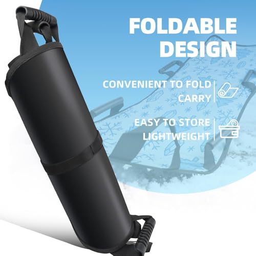 45\" x 18\" Foldable Snow Sled for Adults & Kids,Winter Snow Sleds with Handles for Steering, Portable Winter Sled for Snow Riding & Tobogganing (Blue)