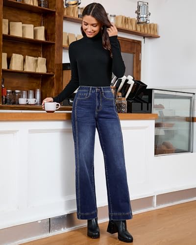 luvamia Wide Leg Jeans for Women Trendy High Waisted Double Side Seams Stretchy Denim Pants Trouser Jeans with Pockets