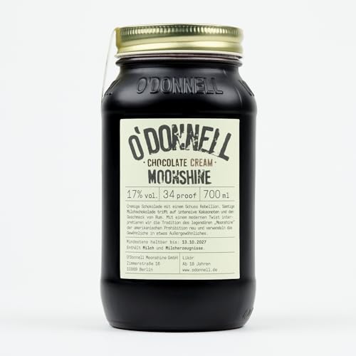ODonnell Choco Cream Likör (700ml) - Made in Berlin - Nusslikör im Original Moonshine Schnaps Mason Jar - 17% Spirituose Pur oder als Cocktail genießen