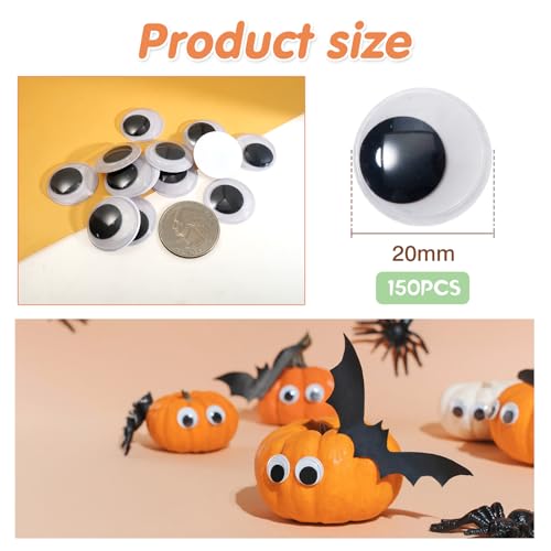 Image of TOAOB 150pcs 20mm Plastic Wiggle Googly Eyes Self Adhesive Black Round Sticker Eyes DIY Arts Crafts Scrapbooking Accessories