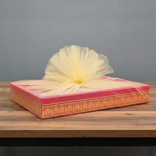 Image of SATYAM KRAFT 6 Pcs Multipurpose Decorative Folding Gift Box | Premium Paper Tray with Net for Wedding Return Gifts, Shaadi /Marriage, Anniversary, Hampers, Festive Gift Packaging (Dark Pink)