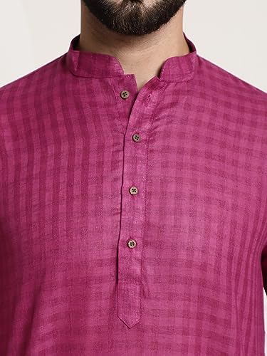 Image of SOJANYA (Since 1958 Men's Cotton Blend Checked Kurta and Churidar Pyjama Set