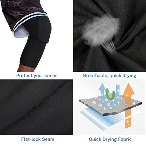 Youth Basketball Pants with Knee Pads, 3/4 Capri Compression Pants for Boys 4-16 yrs4