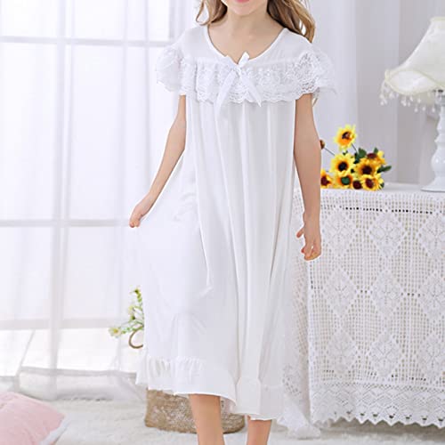 Kids Girls Nightgowns Summer Lace Short Sleeve Sleep Dress Kids Soft Nightdress Princess Sleepshirt Sleepwear2