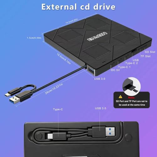 Image of External blu ray Drive,8-in-1External blueray /DVD Drive for pc, Featuring USB*2 /C*2,TF /SD Card Reader blu ray Burner,Compatible with Windows 11 /10 / 8 /7 /,Mac os. Comes with 1+4 Storage Bag