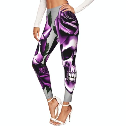 Leggings elásticos de mujer con estampado de calaveras moradas para yoga de longitud completa
