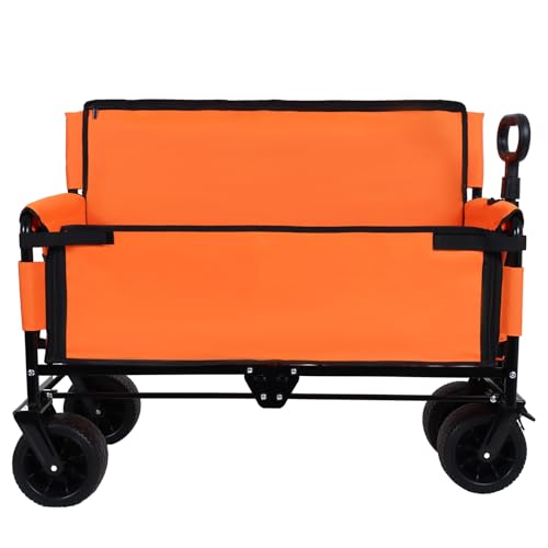 Image of 3-in-1 Convertible Folding Wagon Cart with Bench Seat & Storage - 500lbs Heavy-Duty Utility Wagon, 180L Capacity All-Terrain Wheels for Camping, Beach, Sports, Garden (Orange)