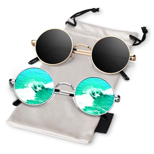 Image of Sunier Round Sunglasses Men Womens Shades Polarized Retro Circle UV400 Sun Glasses