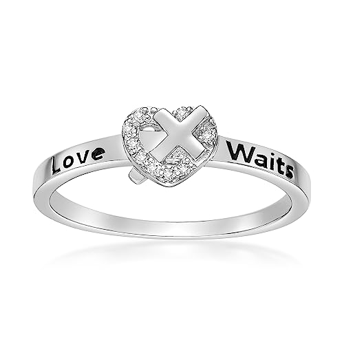 Lavari Jewelers 1/25 Carat Natural Diamond Heart and Cross Love Waits Purity Ring for Women I 925 Sterling Silver (H-I, I2-I3, 0.04 cttw) Promise Ring for Her I Engagement Band Size 5 to 9