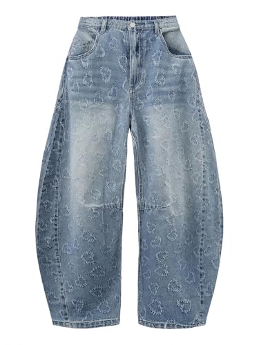 Image of EXLURA Womens Barrel Jeans Wide Leg Y2K Boyfriend Denim Pants Hip Hop Vintage Baggy Jeans Cotton Mid-Low Elastic Waist Pants