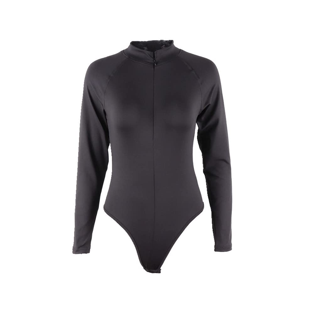 Damskie body z długim rękawem, kombinezon z długim dekoltem, elastyczny trykot, zawijany na zamek błyskawiczny z przodu, slim fit, top, jednokolorowy, casualowy, streetwear