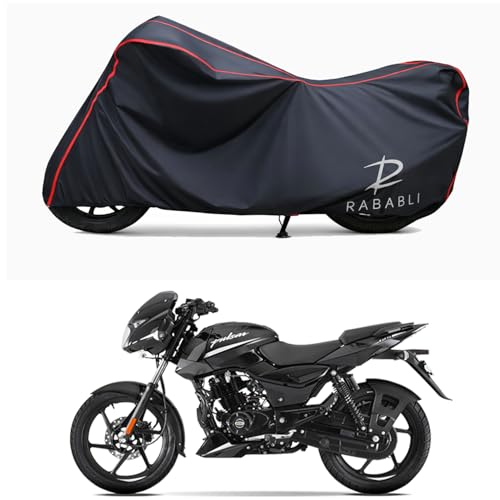 Image of Waterproof Bike Body Cover Compatible for | Bajaj Pulsar 125 Split-Disc | Taffeta Fabric, Red Piping Design, Bottom Elastic Fit | Dustproof, Sun UV & Rain Protection for All Bikes