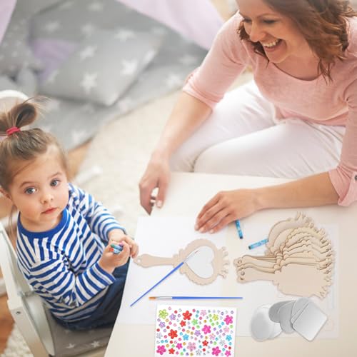 Toyvian 1 Conjunto De Espelhos Infantis Artesanais Espelho De Madeira Inacabado Espelhos De Mão De M