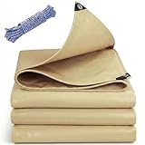 防水シート 超厚手 0.55mm 600g/㎡ ターポリン 【完全防水・高耐久・UVカット】 PVC素材 屋外 屋根 ベランダ 庭 台風・豪雨・水害対策 トラック 荷台カバー 丈夫 養生シート 固定ロープ付き (3x4m)