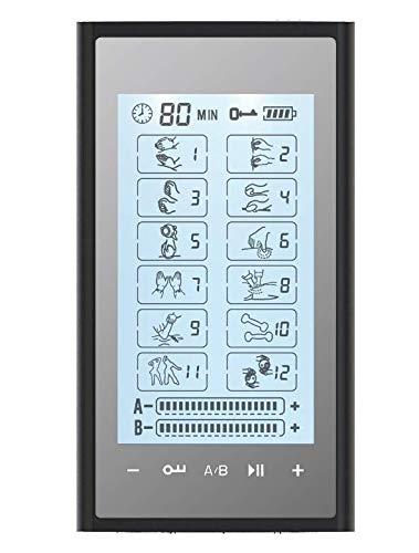 12 Modes HealthmateForever Best Muscle Stimulator tens EMS nmes Unit Machines Electric Electronic Pulse Massagers for Lower Back Sciatica Hip Pain T12AB2 (Black in Silver)