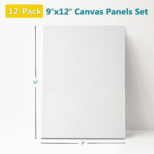 Image of KEFF 12-Pack Bulk Canvas Boards, 9x12 Canvas for Acrylic, Oil, Watercolor, Tempera - 100% Cotton Primed Painting Canvas